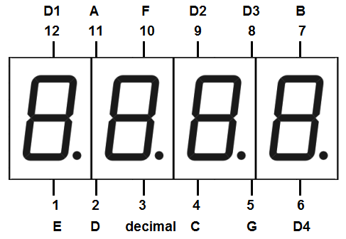 4 digit 7 segment LED display pinout